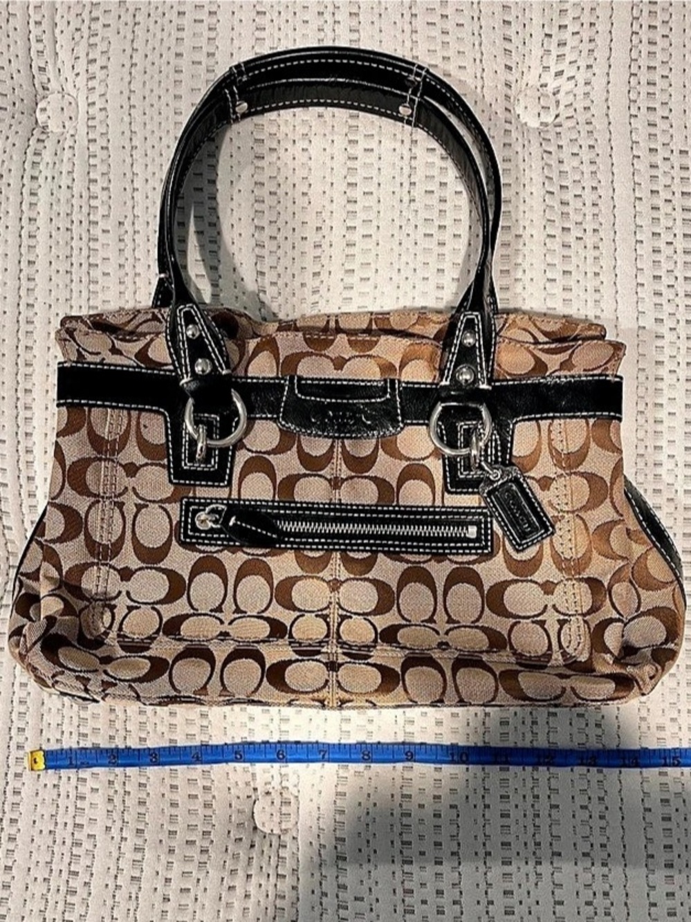 Coach Gallery Tote in Signature Jacquard with Patent Trim Brown & Black